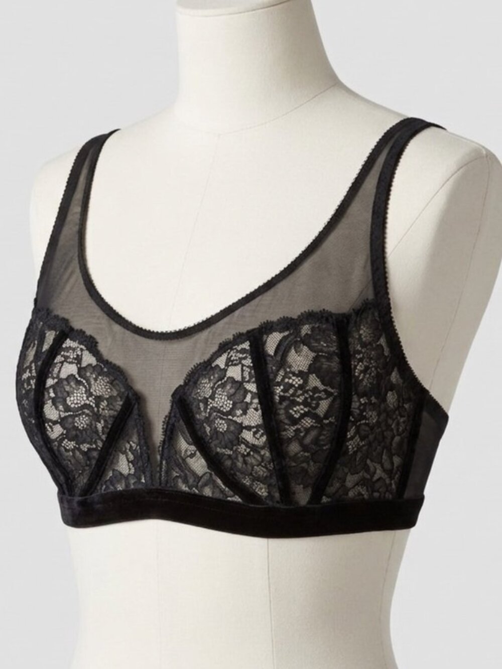 Adore Me Mesh & Lace Bralette XL Black